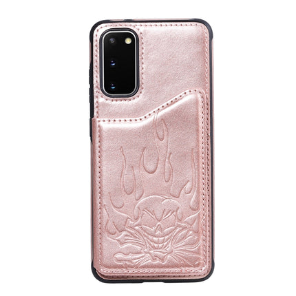 For Galaxy S20 Skull Embossing Pattern Shockproof Protective Case with Card Slots & Photo Frame(Rose Gold)-garmade.com