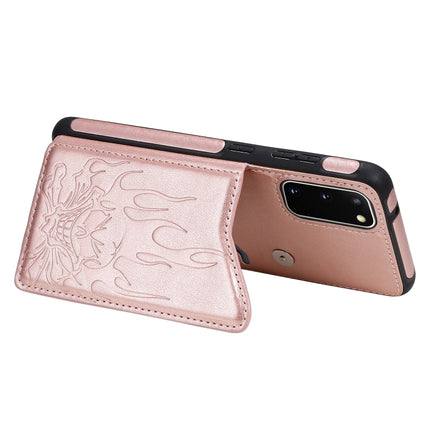 For Galaxy S20 Skull Embossing Pattern Shockproof Protective Case with Card Slots & Photo Frame(Rose Gold)-garmade.com