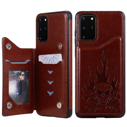 For Galaxy S20 Plus Skull Embossing Pattern Shockproof Protective Case with Card Slots & Photo Frame(Brown)-garmade.com