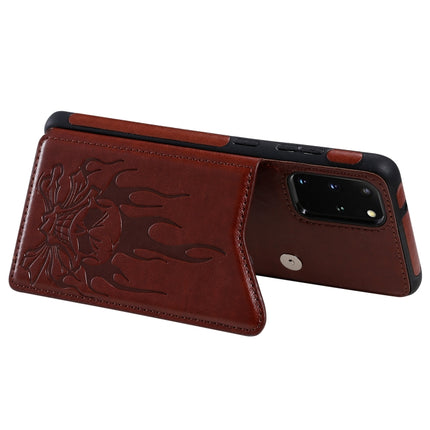 For Galaxy S20 Plus Skull Embossing Pattern Shockproof Protective Case with Card Slots & Photo Frame(Brown)-garmade.com
