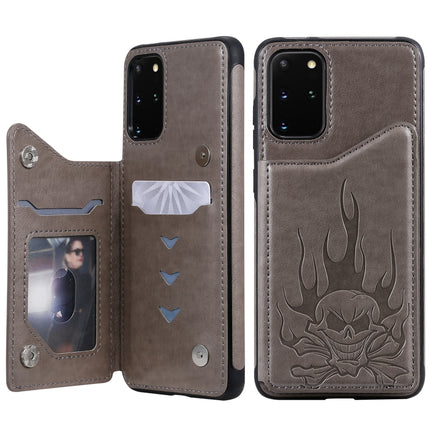 For Galaxy S20 Plus Skull Embossing Pattern Shockproof Protective Case with Card Slots & Photo Frame(Grey)-garmade.com