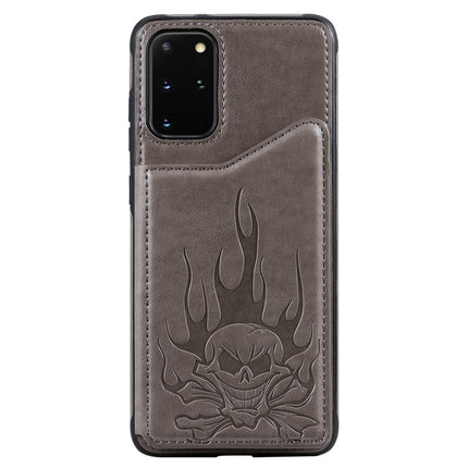For Galaxy S20 Plus Skull Embossing Pattern Shockproof Protective Case with Card Slots & Photo Frame(Grey)-garmade.com