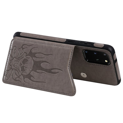 For Galaxy S20 Plus Skull Embossing Pattern Shockproof Protective Case with Card Slots & Photo Frame(Grey)-garmade.com