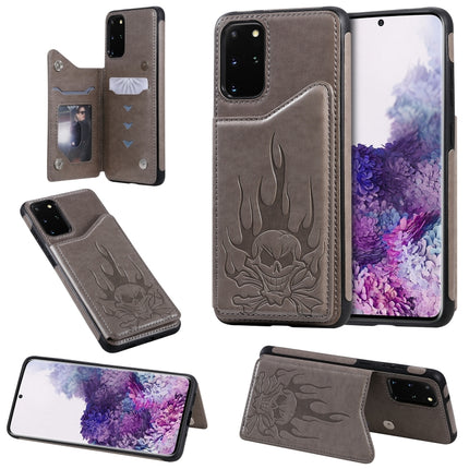 For Galaxy S20 Plus Skull Embossing Pattern Shockproof Protective Case with Card Slots & Photo Frame(Grey)-garmade.com