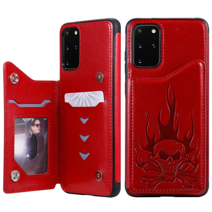 For Galaxy S20 Plus Skull Embossing Pattern Shockproof Protective Case with Card Slots & Photo Frame(Red)-garmade.com