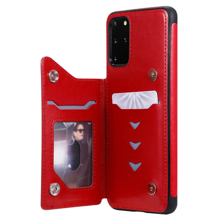 For Galaxy S20 Plus Skull Embossing Pattern Shockproof Protective Case with Card Slots & Photo Frame(Red)-garmade.com