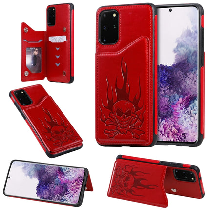 For Galaxy S20 Plus Skull Embossing Pattern Shockproof Protective Case with Card Slots & Photo Frame(Red)-garmade.com