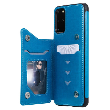 For Galaxy S20 Plus Skull Embossing Pattern Shockproof Protective Case with Card Slots & Photo Frame(Blue)-garmade.com