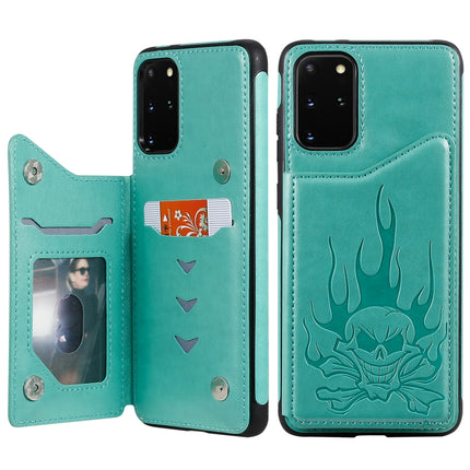 For Galaxy S20 Plus Skull Embossing Pattern Shockproof Protective Case with Card Slots & Photo Frame(Green)-garmade.com