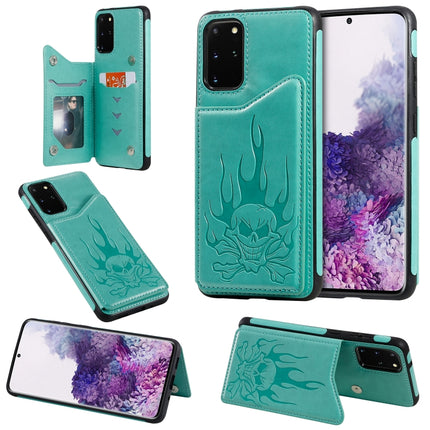 For Galaxy S20 Plus Skull Embossing Pattern Shockproof Protective Case with Card Slots & Photo Frame(Green)-garmade.com