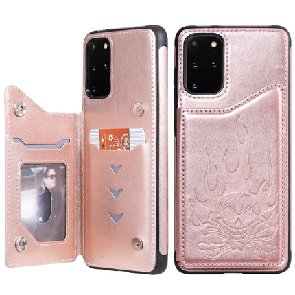 For Galaxy S20 Plus Skull Embossing Pattern Shockproof Protective Case with Card Slots & Photo Frame(Rose Gold)-garmade.com