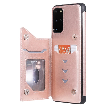 For Galaxy S20 Plus Skull Embossing Pattern Shockproof Protective Case with Card Slots & Photo Frame(Rose Gold)-garmade.com