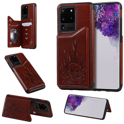 For Galaxy S20 Ultra Skull Embossing Pattern Shockproof Protective Case with Card Slots & Photo Frame(Brown)-garmade.com