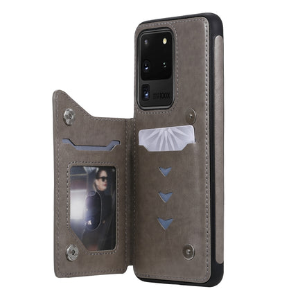 For Galaxy S20 Ultra Skull Embossing Pattern Shockproof Protective Case with Card Slots & Photo Frame(Grey)-garmade.com