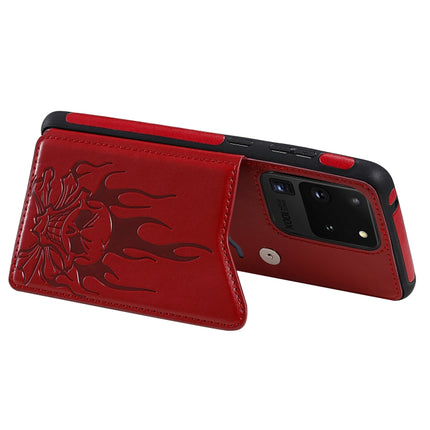 For Galaxy S20 Ultra Skull Embossing Pattern Shockproof Protective Case with Card Slots & Photo Frame(Red)-garmade.com