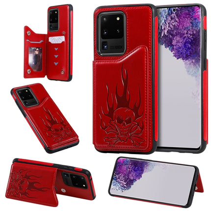 For Galaxy S20 Ultra Skull Embossing Pattern Shockproof Protective Case with Card Slots & Photo Frame(Red)-garmade.com