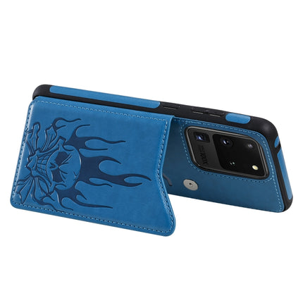 For Galaxy S20 Ultra Skull Embossing Pattern Shockproof Protective Case with Card Slots & Photo Frame(Blue)-garmade.com