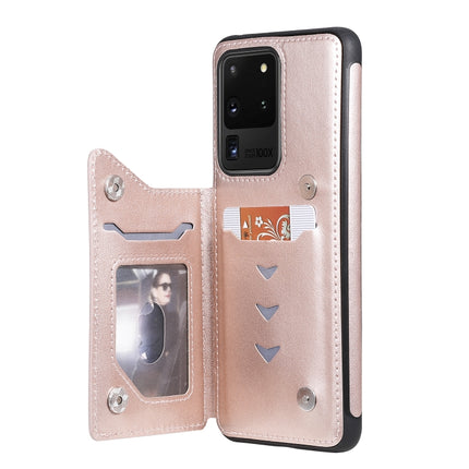 For Galaxy S20 Ultra Skull Embossing Pattern Shockproof Protective Case with Card Slots & Photo Frame(Rose Gold)-garmade.com