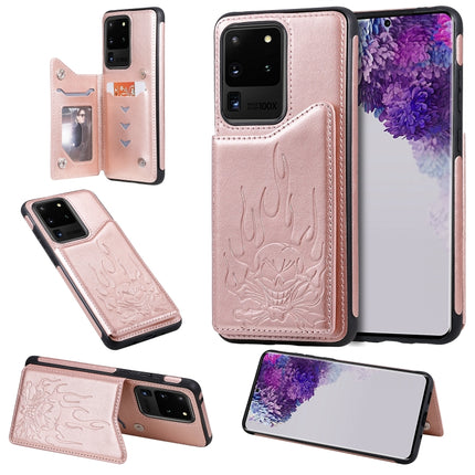 For Galaxy S20 Ultra Skull Embossing Pattern Shockproof Protective Case with Card Slots & Photo Frame(Rose Gold)-garmade.com