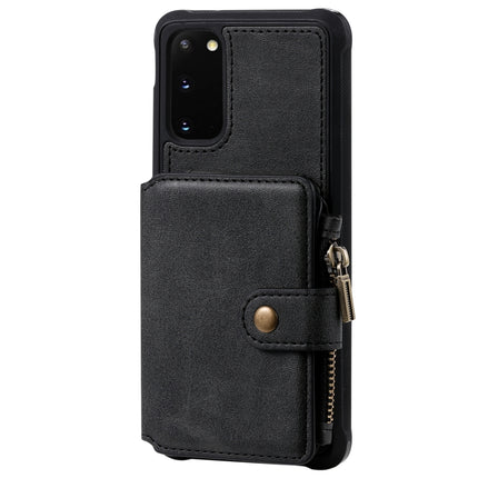 For Galaxy S20 Zipper Shockproof Protective Case with Card Slots & Bracket & Photo Holder & Wallet Function(Black)-garmade.com