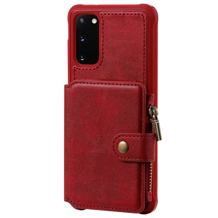 For Galaxy S20 Zipper Shockproof Protective Case with Card Slots & Bracket & Photo Holder & Wallet Function(Red)-garmade.com