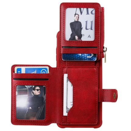 For Galaxy S20 Zipper Shockproof Protective Case with Card Slots & Bracket & Photo Holder & Wallet Function(Red)-garmade.com