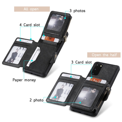 For Galaxy S20 Zipper Shockproof Protective Case with Card Slots & Bracket & Photo Holder & Wallet Function(Coffee)-garmade.com