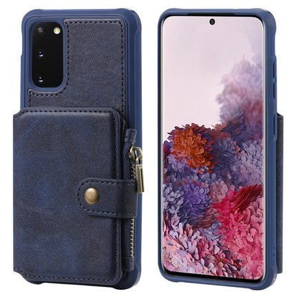 For Galaxy S20 Zipper Shockproof Protective Case with Card Slots & Bracket & Photo Holder & Wallet Function(Blue)-garmade.com