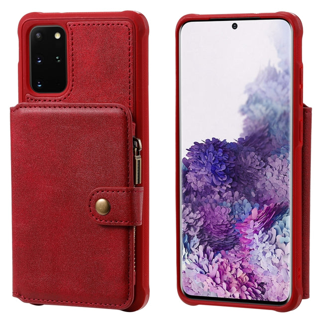 For Galaxy S20+ Zipper Shockproof Protective Case with Card Slots & Bracket & Photo Holder & Wallet Function(Red)-garmade.com