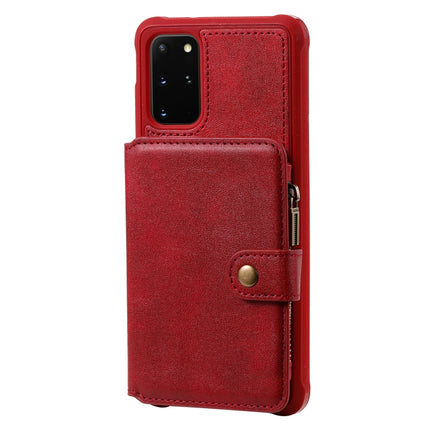 For Galaxy S20+ Zipper Shockproof Protective Case with Card Slots & Bracket & Photo Holder & Wallet Function(Red)-garmade.com