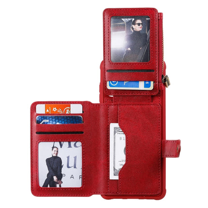 For Galaxy S20+ Zipper Shockproof Protective Case with Card Slots & Bracket & Photo Holder & Wallet Function(Red)-garmade.com