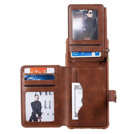 For Galaxy S20+ Zipper Shockproof Protective Case with Card Slots & Bracket & Photo Holder & Wallet Function(Coffee)-garmade.com
