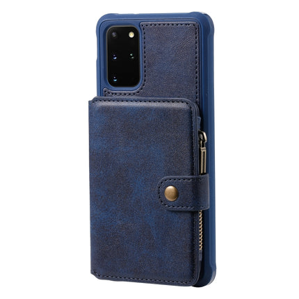 For Galaxy S20+ Zipper Shockproof Protective Case with Card Slots & Bracket & Photo Holder & Wallet Function(Blue)-garmade.com