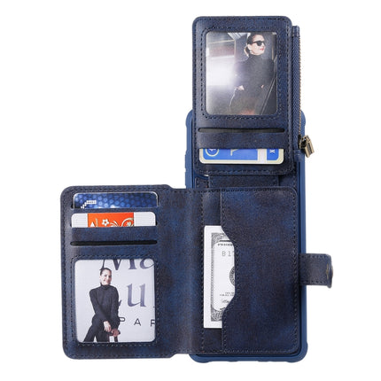 For Galaxy S20+ Zipper Shockproof Protective Case with Card Slots & Bracket & Photo Holder & Wallet Function(Blue)-garmade.com