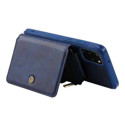 For Galaxy S20+ Zipper Shockproof Protective Case with Card Slots & Bracket & Photo Holder & Wallet Function(Blue)-garmade.com