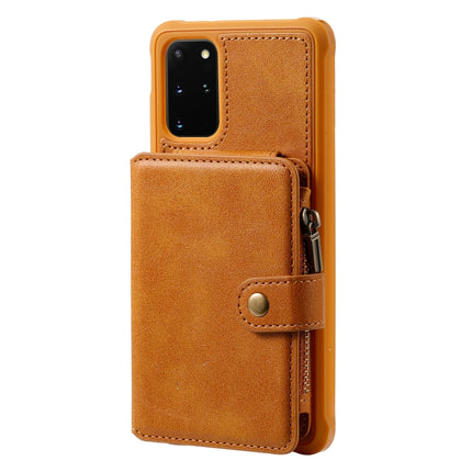 For Galaxy S20+ Zipper Shockproof Protective Case with Card Slots & Bracket & Photo Holder & Wallet Function(Brown)-garmade.com