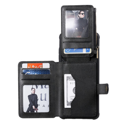 For Galaxy S20 Ultra Zipper Shockproof Protective Case with Card Slots & Bracket & Photo Holder & Wallet Function(Black)-garmade.com