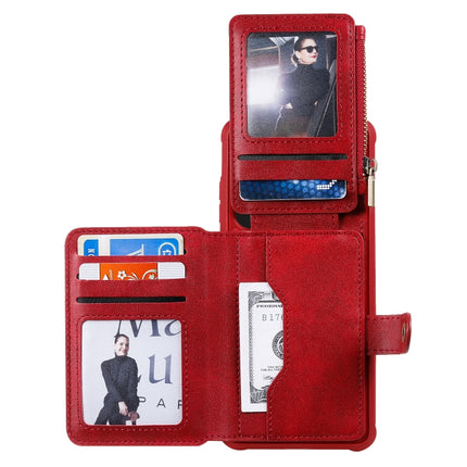 For Galaxy S20 Ultra Zipper Shockproof Protective Case with Card Slots & Bracket & Photo Holder & Wallet Function(Red)-garmade.com