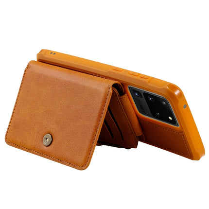 For Galaxy S20 Ultra Zipper Shockproof Protective Case with Card Slots & Bracket & Photo Holder & Wallet Function(Brown)-garmade.com