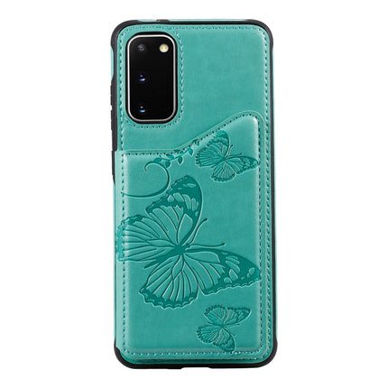 For Galaxy S20 Butterfly Embossing Pattern Shockproof Protective Case with Holder & Card Slots & Photo Frame(Green)-garmade.com
