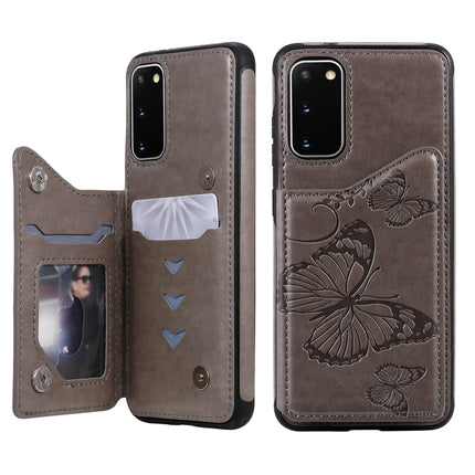 For Galaxy S20 Butterfly Embossing Pattern Shockproof Protective Case with Holder & Card Slots & Photo Frame(Grey)-garmade.com