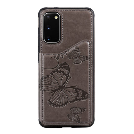 For Galaxy S20 Butterfly Embossing Pattern Shockproof Protective Case with Holder & Card Slots & Photo Frame(Grey)-garmade.com