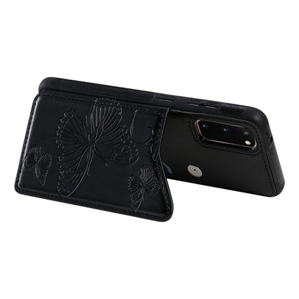For Galaxy S20 Butterfly Embossing Pattern Shockproof Protective Case with Holder & Card Slots & Photo Frame(Black)-garmade.com