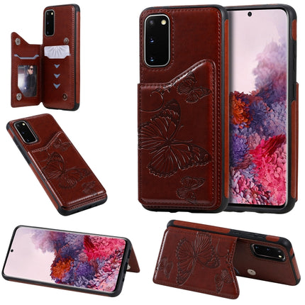 For Galaxy S20 Butterfly Embossing Pattern Shockproof Protective Case with Holder & Card Slots & Photo Frame(Brown)-garmade.com