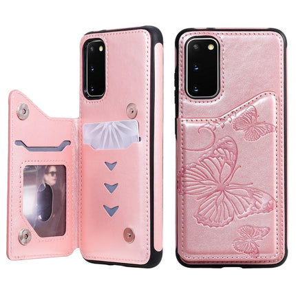 For Galaxy S20 Butterfly Embossing Pattern Shockproof Protective Case with Holder & Card Slots & Photo Frame(Rose Gold)-garmade.com