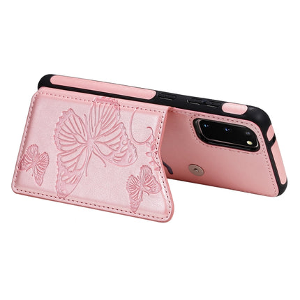 For Galaxy S20 Butterfly Embossing Pattern Shockproof Protective Case with Holder & Card Slots & Photo Frame(Rose Gold)-garmade.com