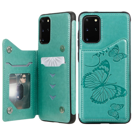 For Galaxy S20 Plus Butterfly Embossing Pattern Shockproof Protective Case with Holder & Card Slots & Photo Frame(Green)-garmade.com