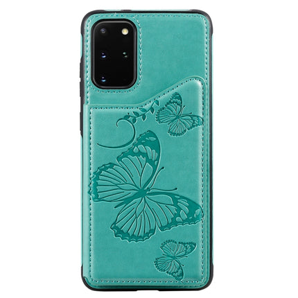 For Galaxy S20 Plus Butterfly Embossing Pattern Shockproof Protective Case with Holder & Card Slots & Photo Frame(Green)-garmade.com