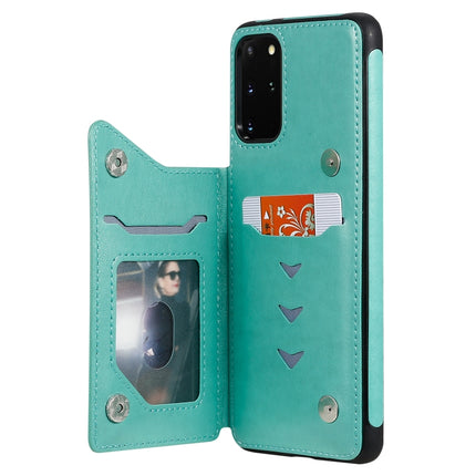 For Galaxy S20 Plus Butterfly Embossing Pattern Shockproof Protective Case with Holder & Card Slots & Photo Frame(Green)-garmade.com