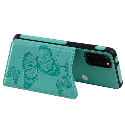 For Galaxy S20 Plus Butterfly Embossing Pattern Shockproof Protective Case with Holder & Card Slots & Photo Frame(Green)-garmade.com